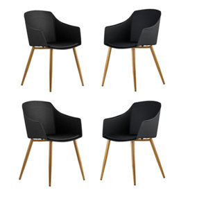 Set of 2 Eden Dining Chairs with Leather Cushions Dining Armchair Black