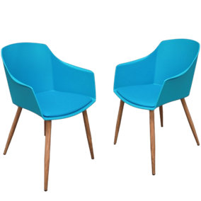 Set of 2 Eden Dining Chairs with Leather Cushions Dining Armchair Blue