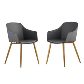 Set of 2 Eden Dining Chairs with Leather Cushions Dining Armchair Grey