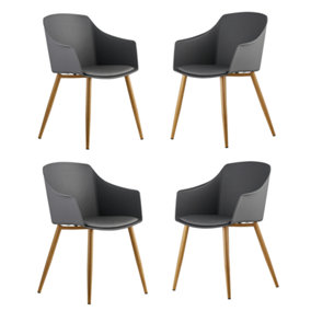 Set of 2 Eden Dining Chairs with Leather Cushions Dining Armchair Grey