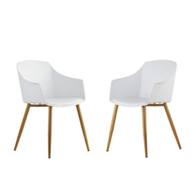 Set of 2 Eden Dining Chairs with Leather Cushions Dining Armchair White