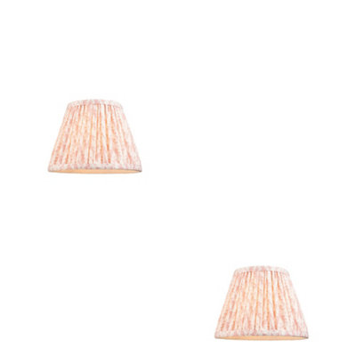 Set of 2 Elegant 20cm Peachy Pink Tapered Lamp Shades with Leaf Pattern