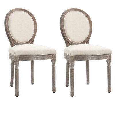 Set of 2 Elegant French-Style Dining Chairs w/ Wood Frame Foam Seats Cream