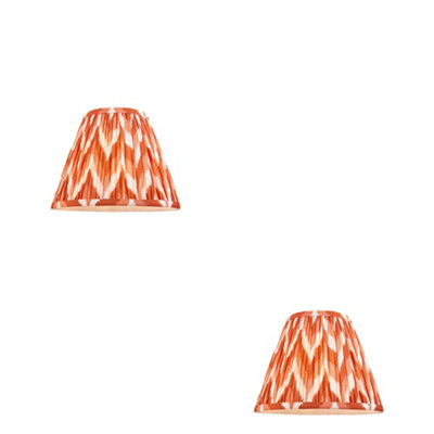 Set of 2 Elegant Handcrafted Apricot Orange Tapered Lamp Shades with Unique Zigzag Pattern