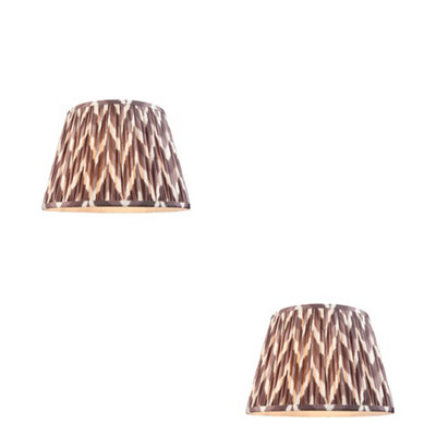 Set of 2 Elegant Handcrafted Pearl Grey Tapered Lamp Shades with Zigzag Pattern