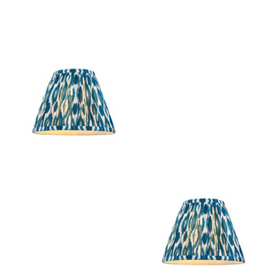 Set of 2 Elegant Handcrafted Tapered Lamp Shades in Marlin Blue Fabric