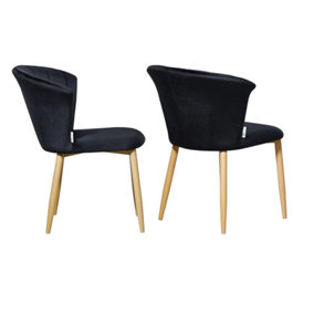 Set of 2 Elsa Velvet Dining Chairs Upholstered Dining Room Chairs, Black