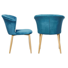 Set of 2 Elsa Velvet Dining Chairs Upholstered Dining Room Chairs, Blue