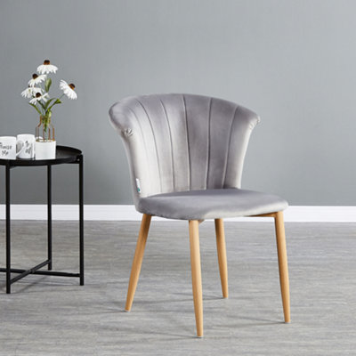 Set of 2 Elsa Velvet Dining Chairs Upholstered Dining Room Chairs, Grey