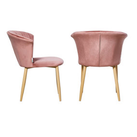 Set of 2 Elsa Velvet Dining Chairs Upholstered Dining Room Chairs, Pink