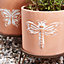 Set of 2 Embossed Butterfly Dragonfly Round Indoor Outdoor Garden Planter Footed Terracotta Flower Plant Pots