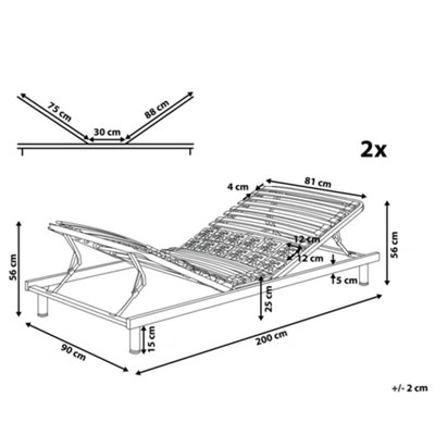 Set of 2 EU Single Size Manual Adjustable Bed Bases MOON