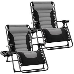 Set of 2 Extra Wide Luxury Gravity Garden Sun Lounger / Relaxer Chair