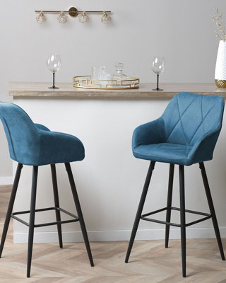 Set of 2 Fabric Bar Chairs Blue DARIEN