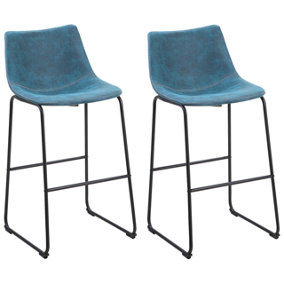 Set of 2 Fabric Bar Chairs Blue FRANKS