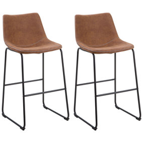 Set of 2 Fabric Bar Chairs Brown FRANKS