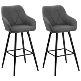 Set of 2 Fabric Bar Chairs Grey DARIEN