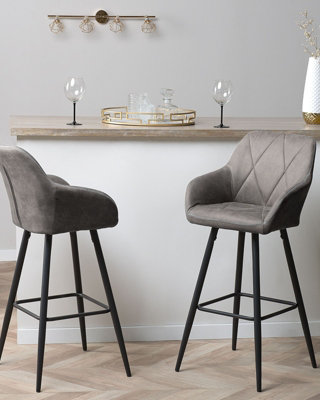 Set of 2 Fabric Bar Chairs Grey DARIEN