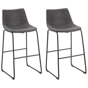 Set of 2 Fabric Bar Chairs Grey FRANKS