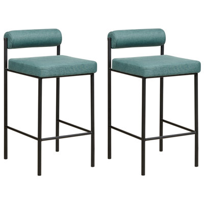 Set of 2 Fabric Bar Chairs Teal AMAYA