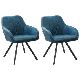 Set of 2 Fabric Dining Chairs Blue MONEE