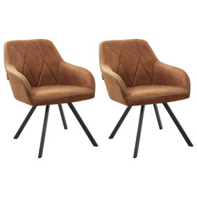 Set of 2 Fabric Dining Chairs Brown MONEE