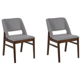 Set of 2 Fabric Dining Chairs Dark Wood and Grey BELLA