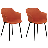 Set of 2 Fabric Dining Chairs Orange ELIM