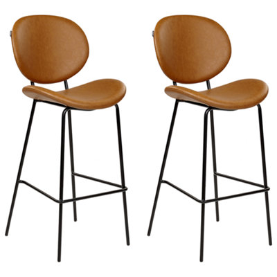 Set of 2 Faux Leather Bar Chairs Golden Brown LUANA