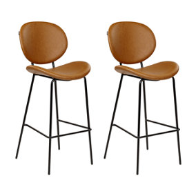 Set of 2 Faux Leather Bar Chairs Golden Brown LUANA