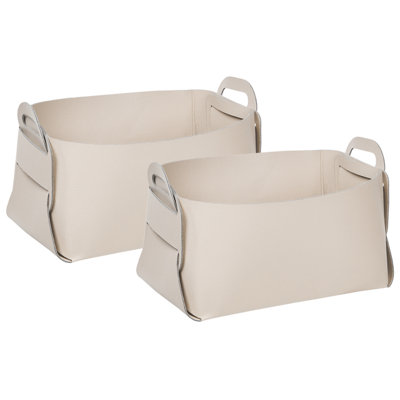 Set of 2 Faux Leather Baskets Beige NUZI