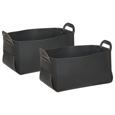 Set of 2 Faux Leather Baskets Black NUZI