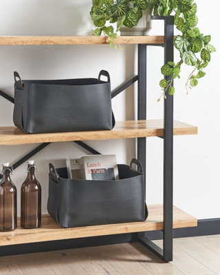 Set of 2 Faux Leather Baskets Black NUZI