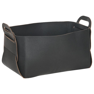 Set of 2 Faux Leather Baskets Black NUZI