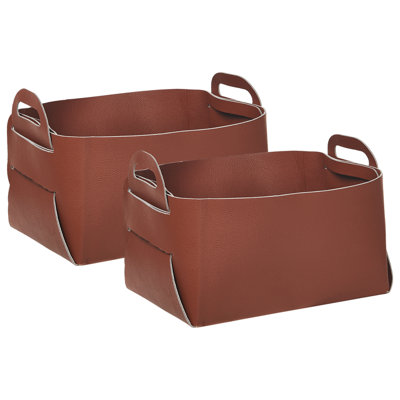 Set of 2 Faux Leather Baskets Brown NUZI