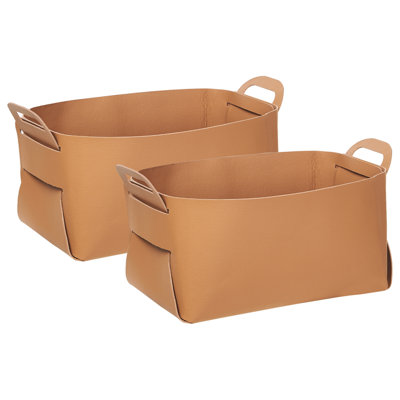 Set of 2 Faux Leather Baskets Golden Brown NUZI