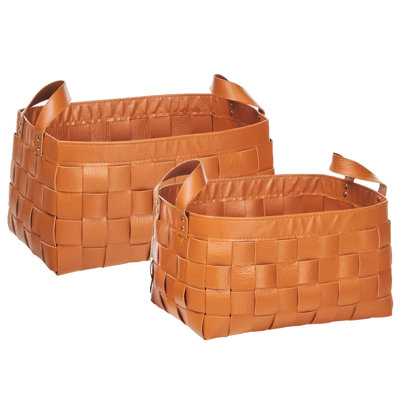 Set of 2 Faux Leather Baskets Golden Brown SIPPAR