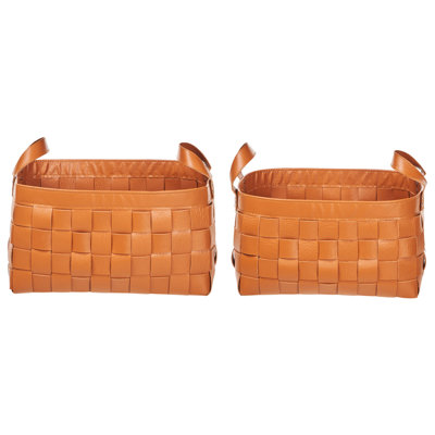 Set of 2 Faux Leather Baskets Golden Brown SIPPAR