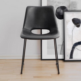 Set Of 2 Faux Leather Black Dining Chairs With Black Metal Frame Legs
