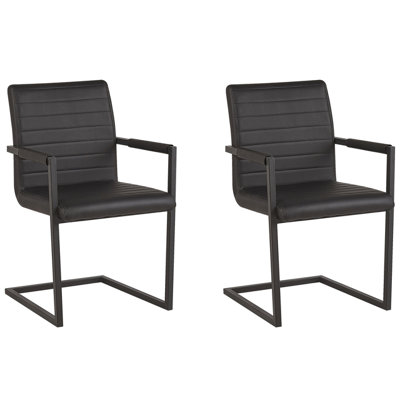 Set of 2 Faux Leather Cantilever Chair Black BUFORD