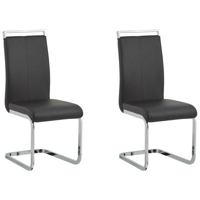 Set of 2 Faux Leather Cantilever Chair Black GREEDIN