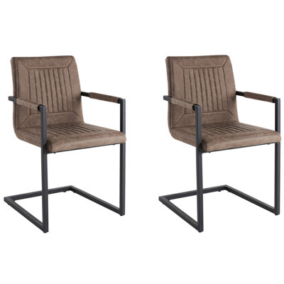 Set of 2 Faux Leather Cantilever Chair Brown BRANDOL