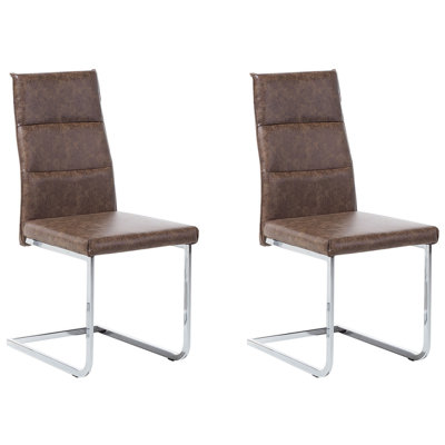 Set of 2 Faux Leather Cantilever Chair Brown ROCKFORD