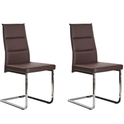 Set of 2 Faux Leather Cantilever Chair Dark Brown ROCKFORD