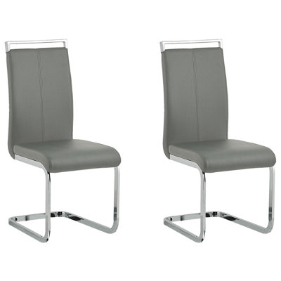 Set of 2 Faux Leather Cantilever Chair Grey GREEDIN