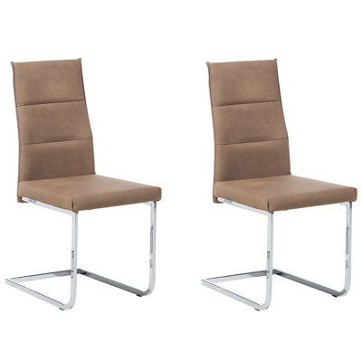 Set of 2 Faux Leather Cantilever Chair Sand Beige ROCKFORD