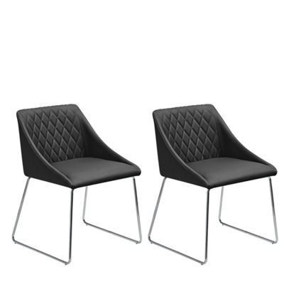 Set of 2 Faux Leather Dining Chair Black ARCATA