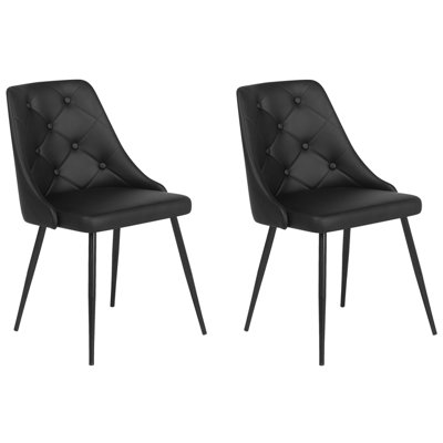 Set of 2 Faux Leather Dining Chair Black VALERIE