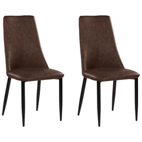 Set of 2 Faux Leather Dining Chair Brown CLAYTON