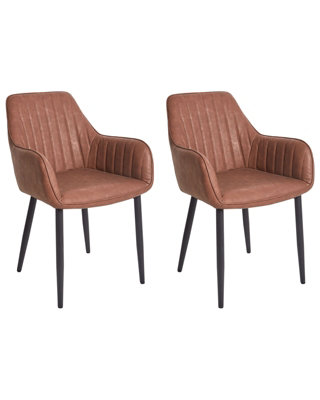 Set of 2 Faux Leather Dining Chair Brown WELLSTON